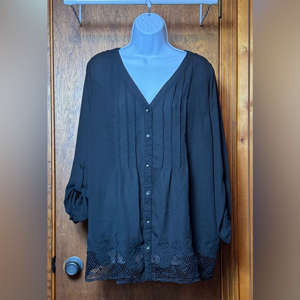 Zac & Rachel Black‎ Button-Down Blouse - 2X